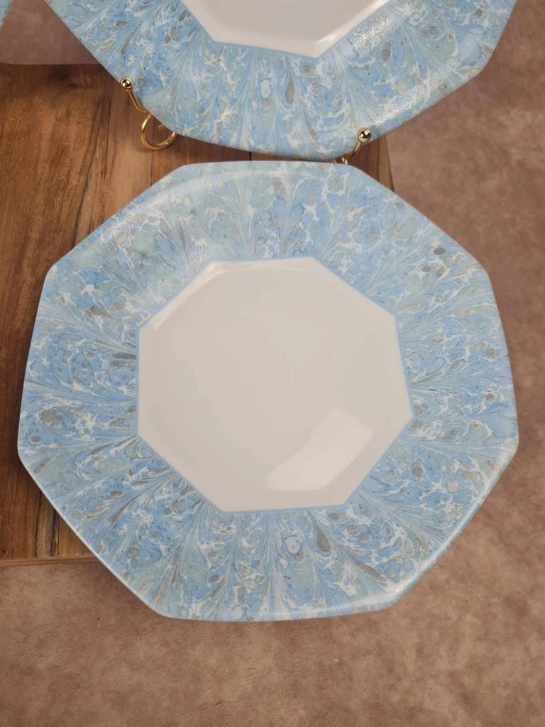 Lot de 4 assiettes creuses Arcopal vintage bleu marbré