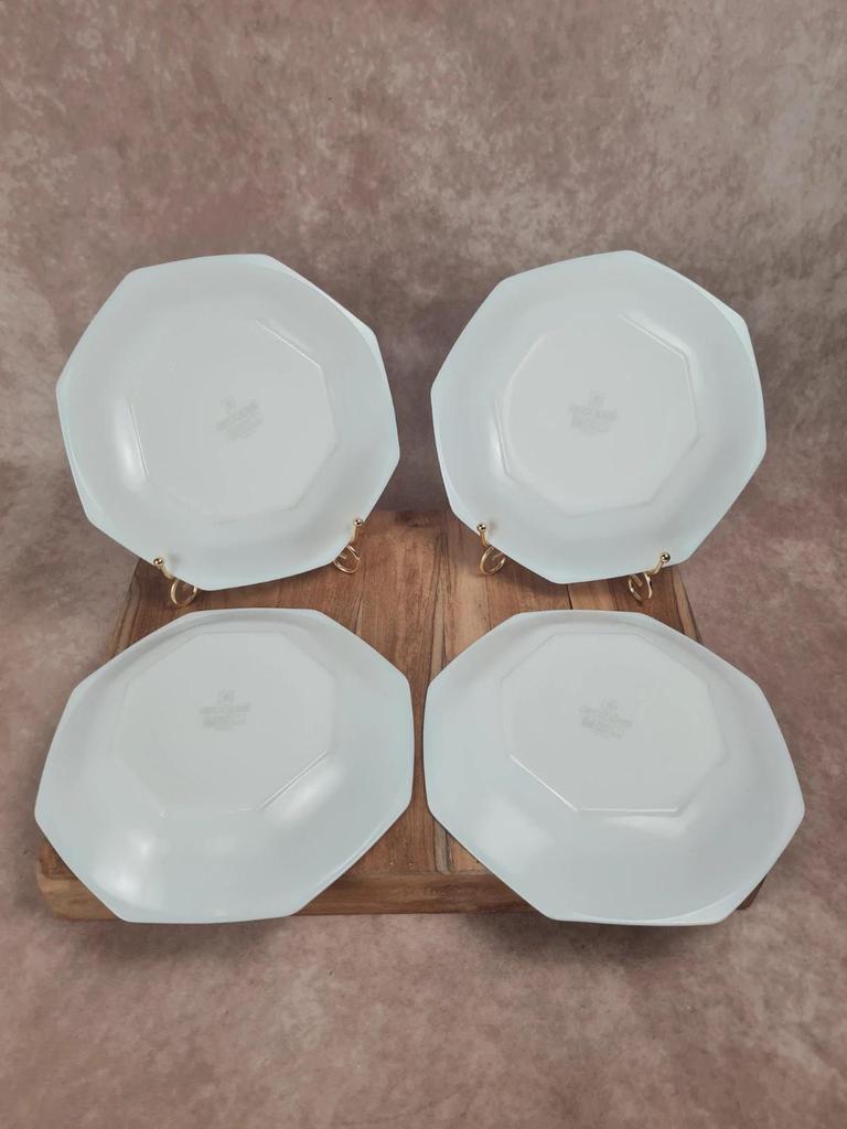 Lot de 4 assiettes creuses Arcopal vintage bleu marbré