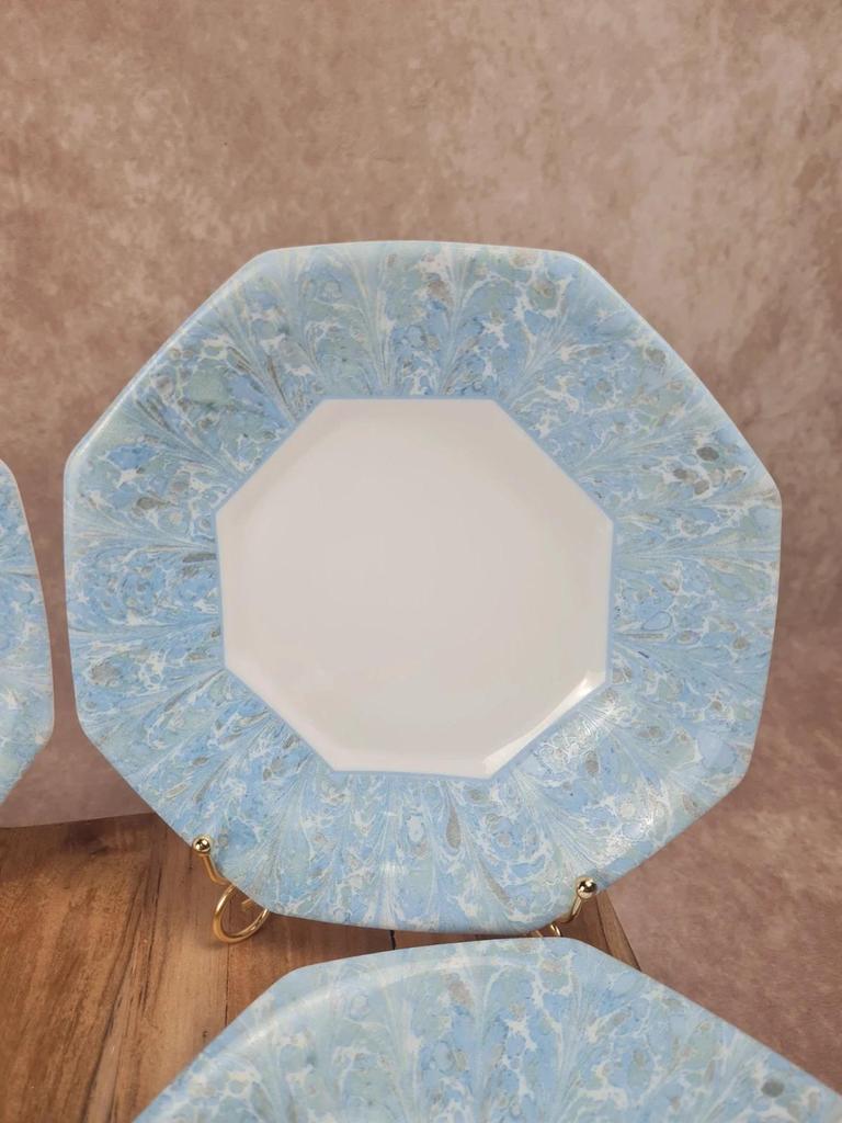 Lot de 4 assiettes creuses Arcopal vintage bleu marbré