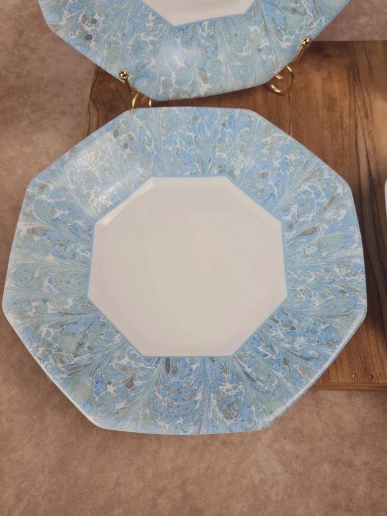 Lot de 4 assiettes creuses Arcopal vintage bleu marbré