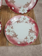 Lot de 4 petites assiettes anciennes Lunéville – décor floral rouge Art nouveau