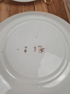 Lot de 4 petites assiettes anciennes Lunéville – décor floral rouge Art nouveau