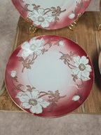 Lot de 4 petites assiettes anciennes Lunéville – décor floral rouge Art nouveau