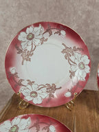 Lot de 4 petites assiettes anciennes Lunéville – décor floral rouge Art nouveau