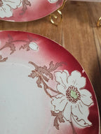 Lot de 4 petites assiettes anciennes Lunéville – décor floral rouge Art nouveau