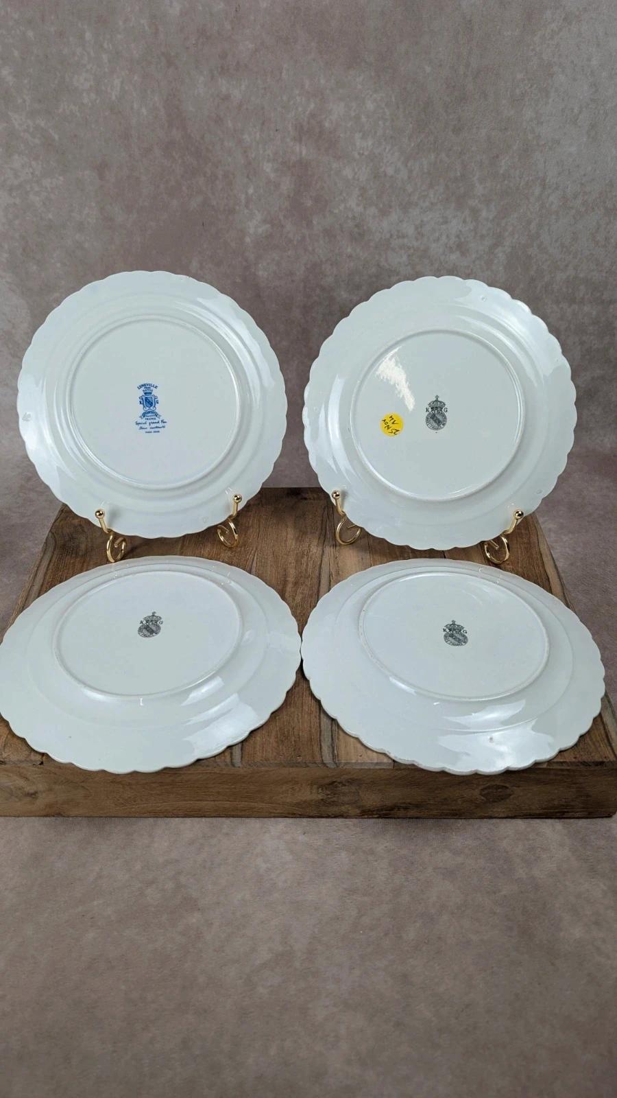 Lot de 4 petites assiettes Kg Lunéville Badonviller – décor fleuri bleu ancien