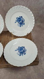 Lot de 4 petites assiettes Kg Lunéville Badonviller – décor fleuri bleu ancien