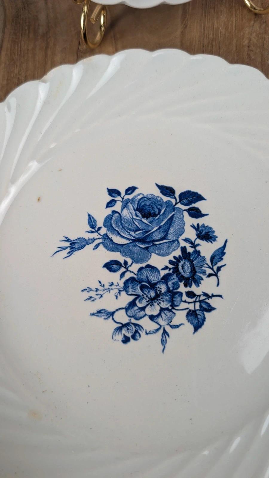 Lot de 4 petites assiettes Kg Lunéville Badonviller – décor fleuri bleu ancien
