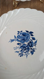 Lot de 4 petites assiettes Kg Lunéville Badonviller – décor fleuri bleu ancien