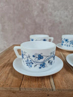 Lot de 4 tasses avec soucoupes Arcopal – modèle Aster bleu