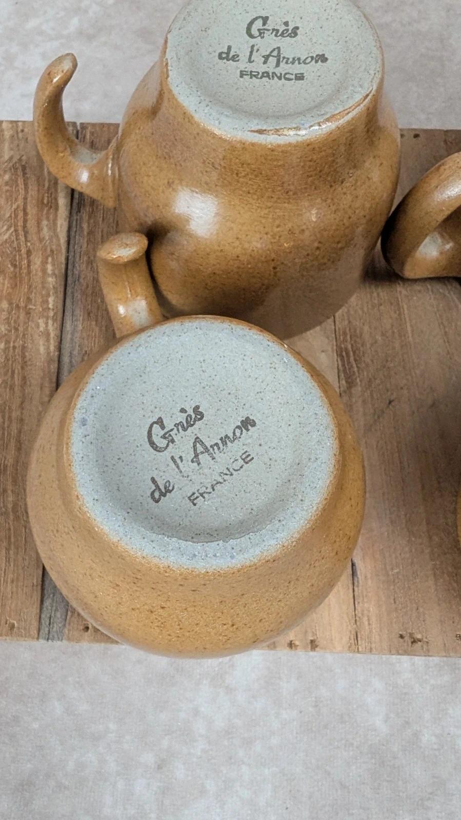 Lot de 4 tasses en grès de l’arnon vintage – artisanat français