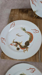 Lot de 5 assiettes à dessert dragon doré – porcelaine japonaise vintage