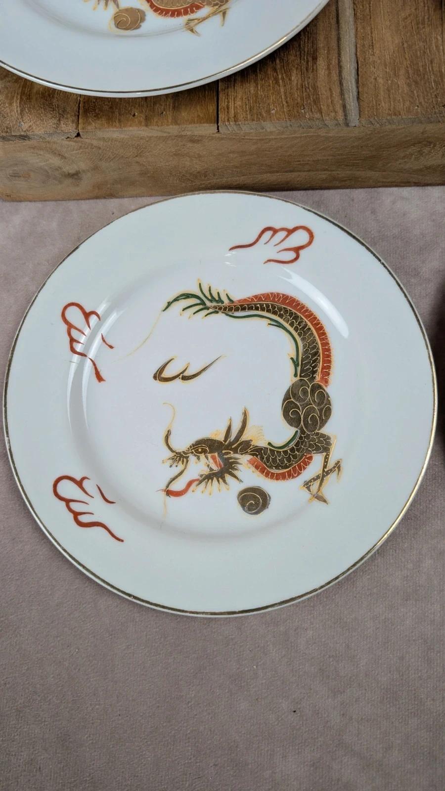 Lot de 5 assiettes à dessert dragon doré – porcelaine japonaise vintage