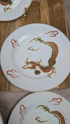 Lot de 5 assiettes à dessert dragon doré – porcelaine japonaise vintage