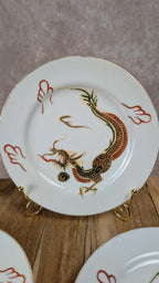Lot de 5 assiettes à dessert dragon doré – porcelaine japonaise vintage