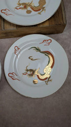 Lot de 5 assiettes à dessert dragon doré – porcelaine japonaise vintage