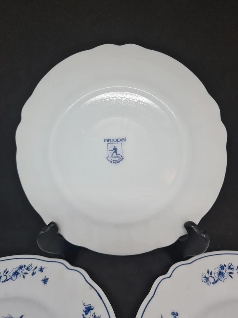 Lot de 5 assiettes Arcopal France – décor floral bleu – vintage 🌿💙
