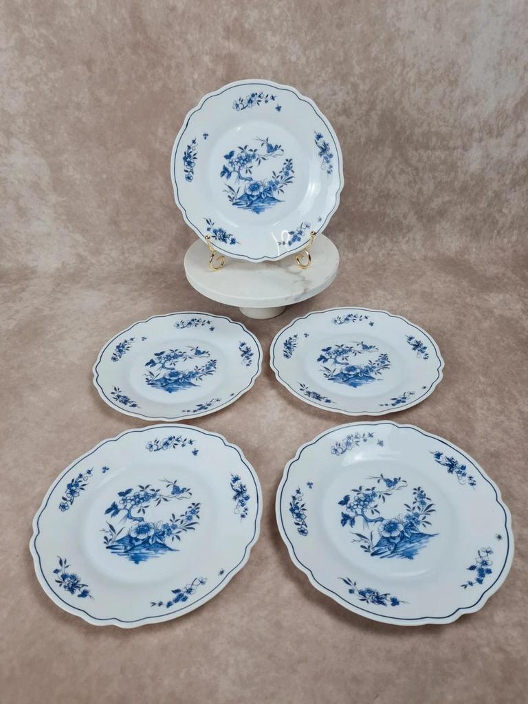 Lot de 5 assiettes Arcopal France – décor floral bleu – vintage 🌿💙