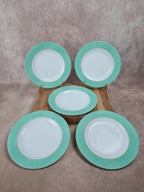 🌿 Lot de 5 assiettes Arcopal vert d’eau vintage