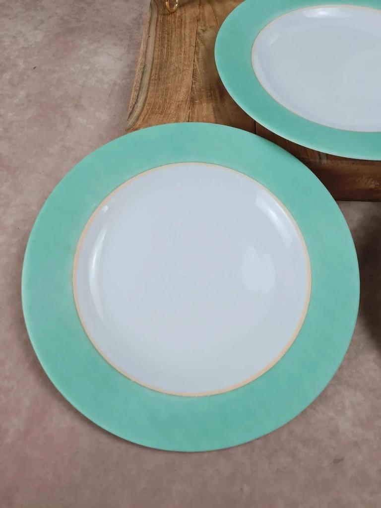 🌿 Lot de 5 assiettes Arcopal vert d’eau vintage