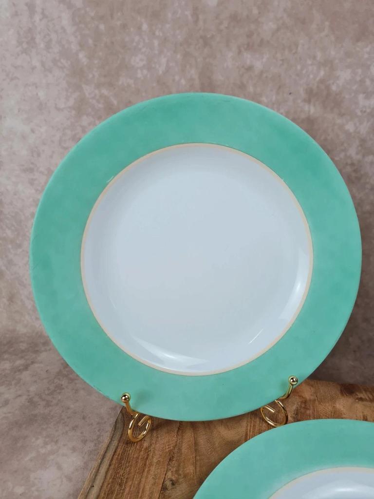 🌿 Lot de 5 assiettes Arcopal vert d’eau vintage