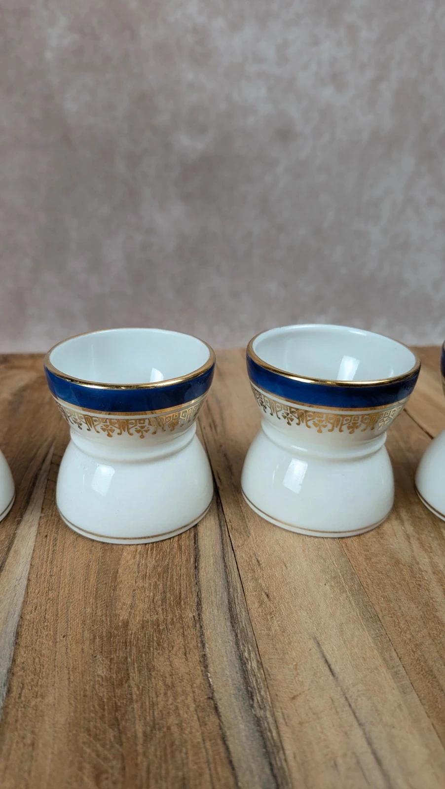 Lot de 5 cocotiers en porcelaine bleu et or – vintage élégant