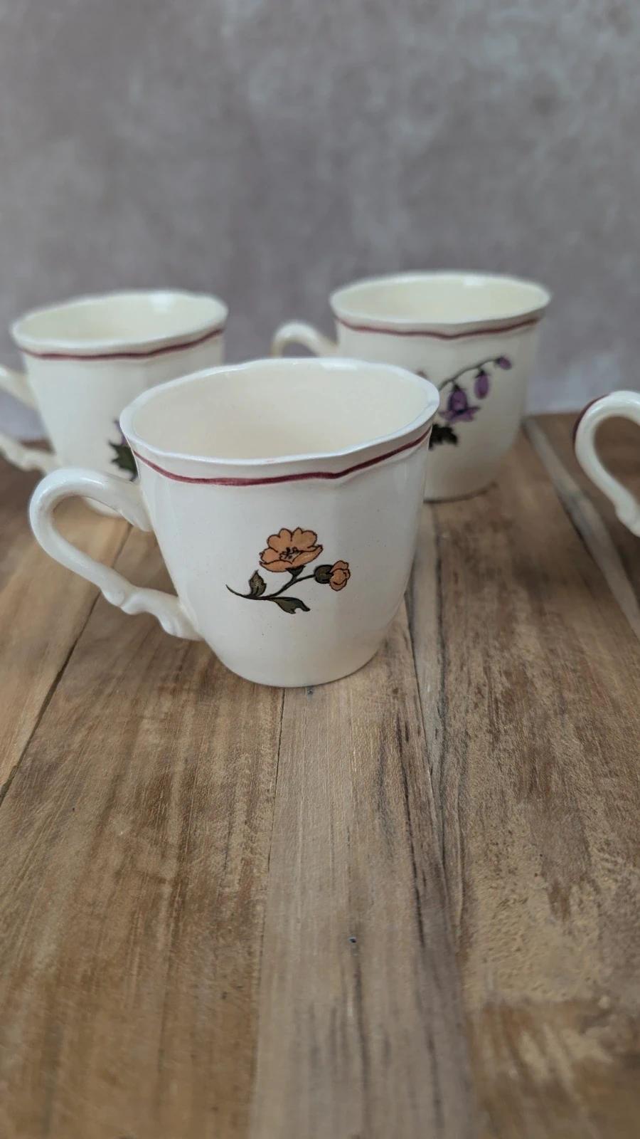 Lot de 5 tasses vintage Sarreguemines France – décor floral champêtre