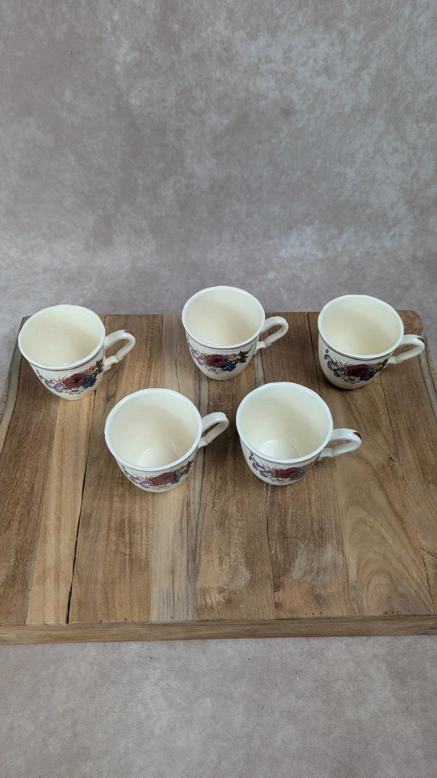 Lot de 5 tasses vintage Sarreguemines France – décor floral champêtre