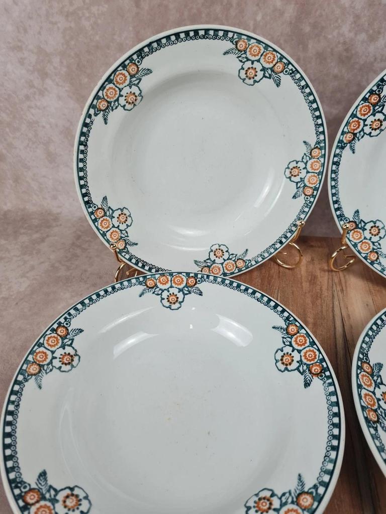 🌼 Lot de 6 assiettes à soupe anciennes Saint - amandinoise – modèle fleuri vintage