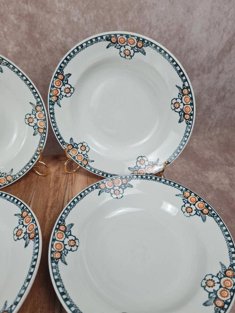 🌼 Lot de 6 assiettes à soupe anciennes Saint - amandinoise – modèle fleuri vintage