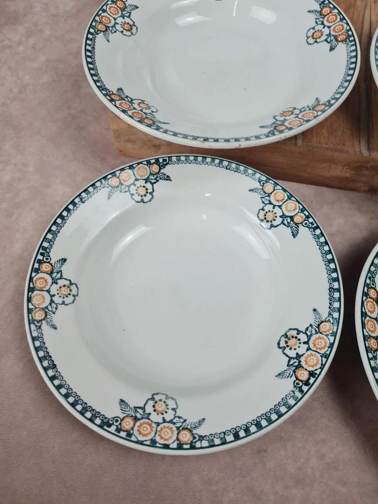 🌼 Lot de 6 assiettes à soupe anciennes Saint - amandinoise – modèle fleuri vintage
