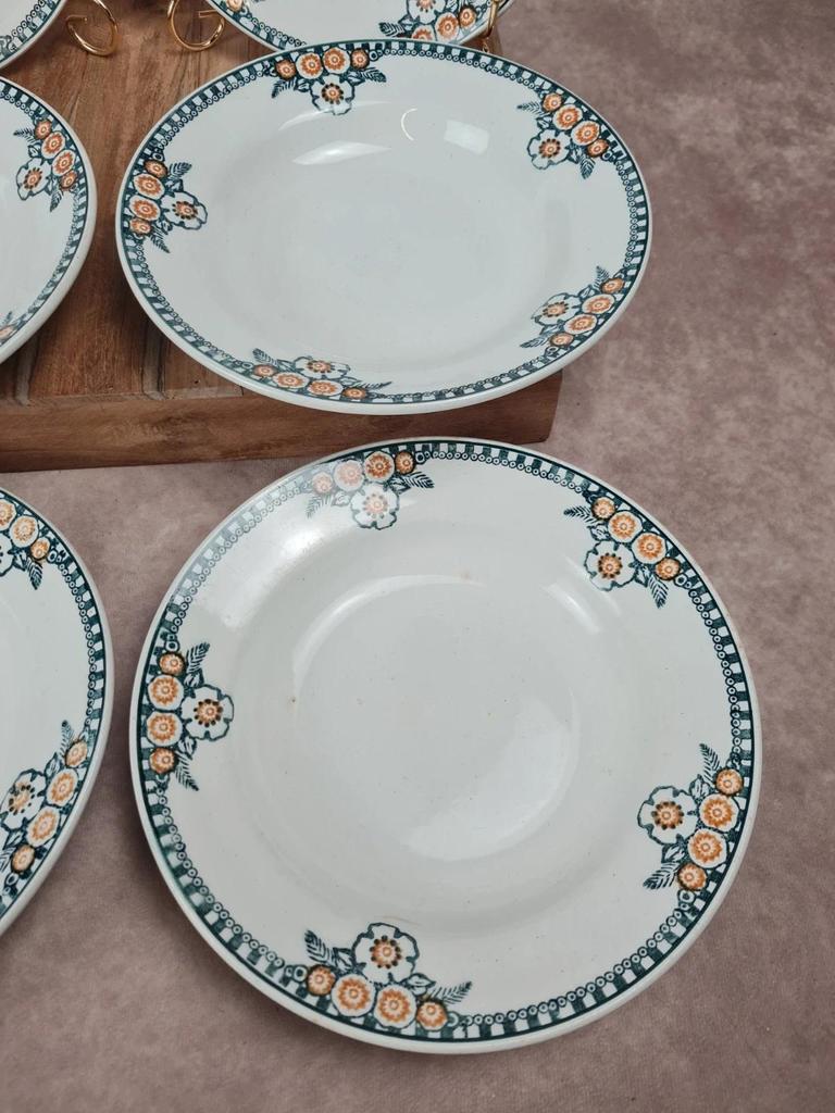 🌼 Lot de 6 assiettes à soupe anciennes Saint - amandinoise – modèle fleuri vintage