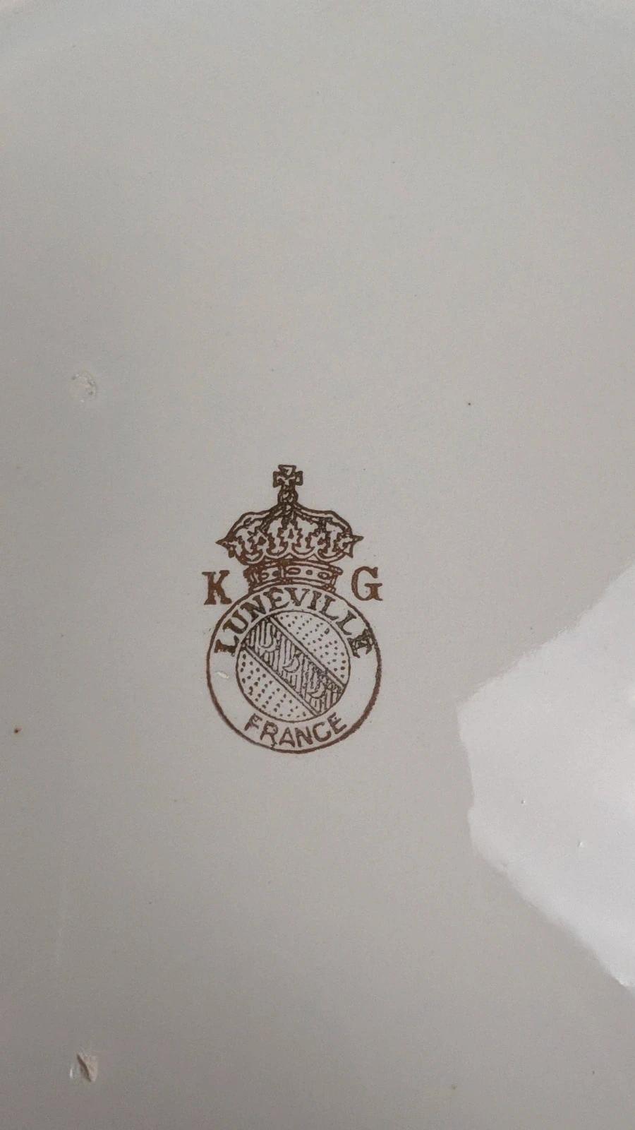 Lot de 6 assiettes anciennes Kg Luneville France – décor oiseau et dorure florale