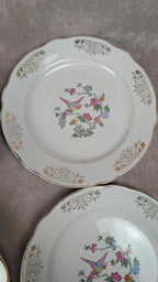 Lot de 6 assiettes anciennes Kg Luneville France – décor oiseau et dorure florale