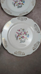 Lot de 6 assiettes anciennes Kg Luneville France – décor oiseau et dorure florale