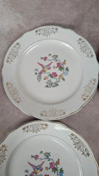 Lot de 6 assiettes anciennes Kg Luneville France – décor oiseau et dorure florale