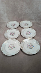 Lot de 6 assiettes anciennes Kg Luneville France – décor oiseau et dorure florale
