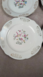 Lot de 6 assiettes anciennes Kg Luneville France – décor oiseau et dorure florale