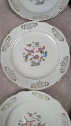 Lot de 6 assiettes anciennes Kg Luneville France – décor oiseau et dorure florale