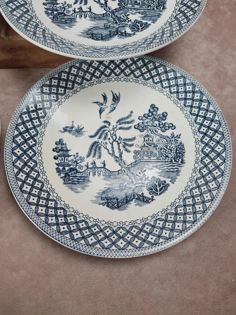 Lot de 6 assiettes anciennes Sarreguemines – décor bleu style Willow