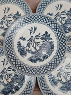 Lot de 6 assiettes anciennes Sarreguemines – décor bleu style Willow