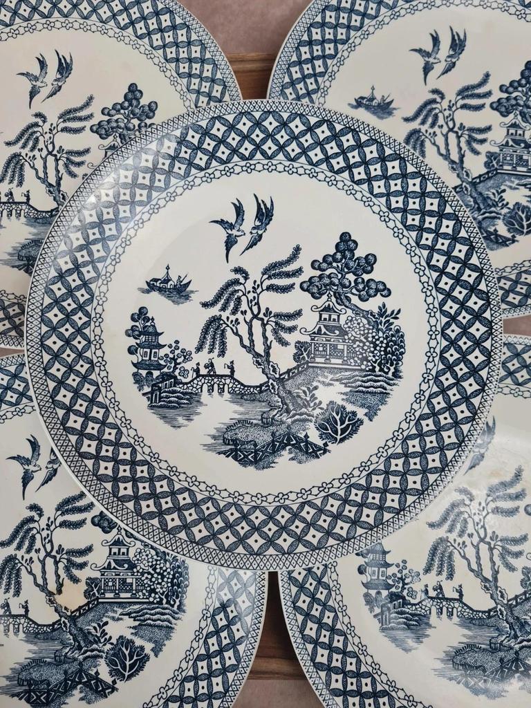 Lot de 6 assiettes anciennes Sarreguemines – décor bleu style Willow