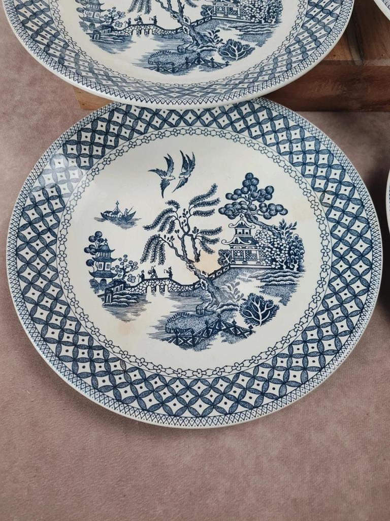 Lot de 6 assiettes anciennes Sarreguemines – décor bleu style Willow