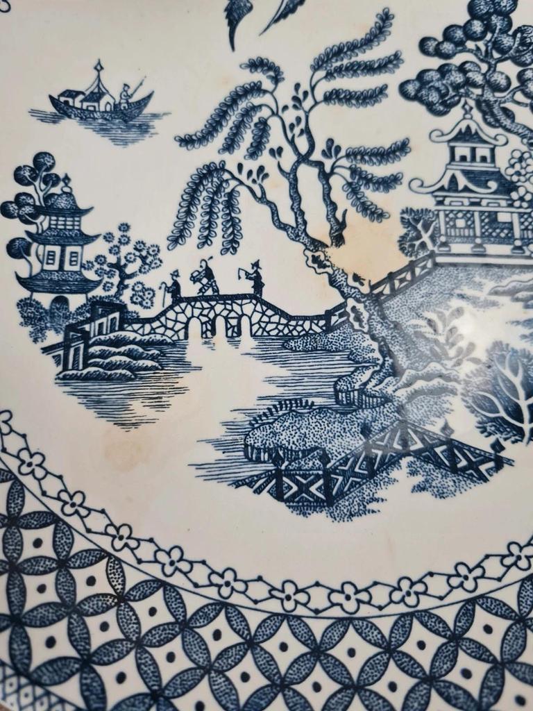 Lot de 6 assiettes anciennes Sarreguemines – décor bleu style Willow