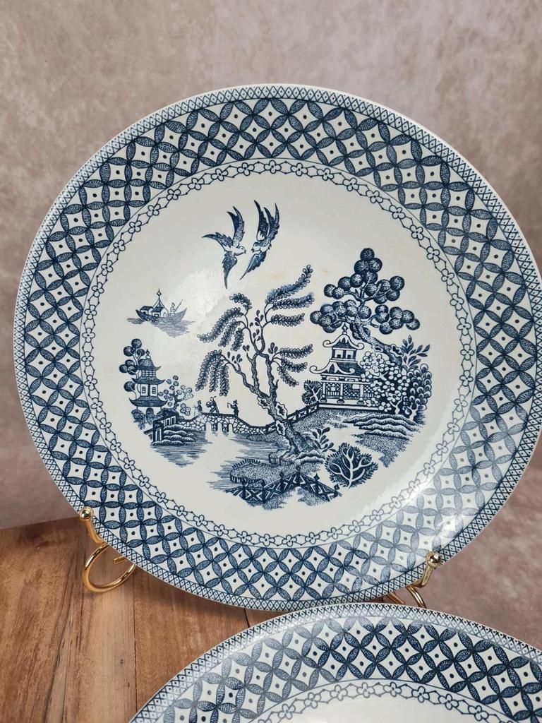 Lot de 6 assiettes anciennes Sarreguemines – décor bleu style Willow