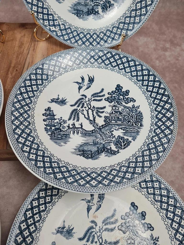 Lot de 6 assiettes anciennes Sarreguemines – décor bleu style Willow