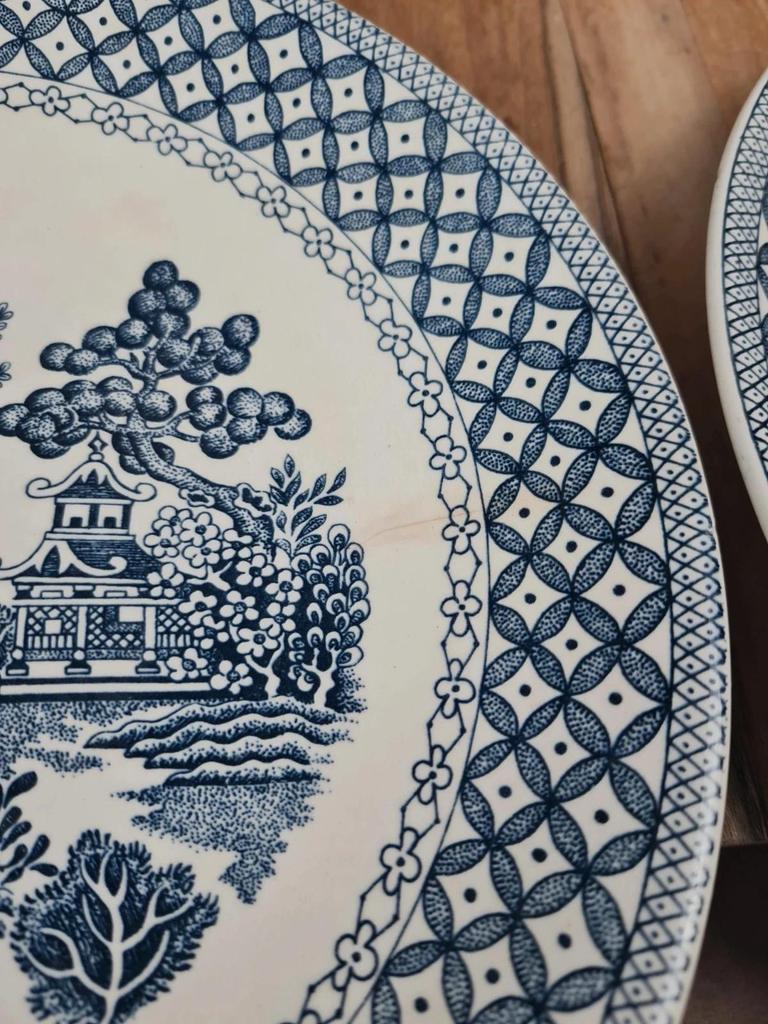 Lot de 6 assiettes anciennes Sarreguemines – décor bleu style Willow