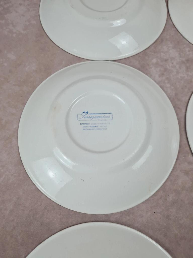 Lot de 6 assiettes anciennes Sarreguemines – décor bleu style Willow