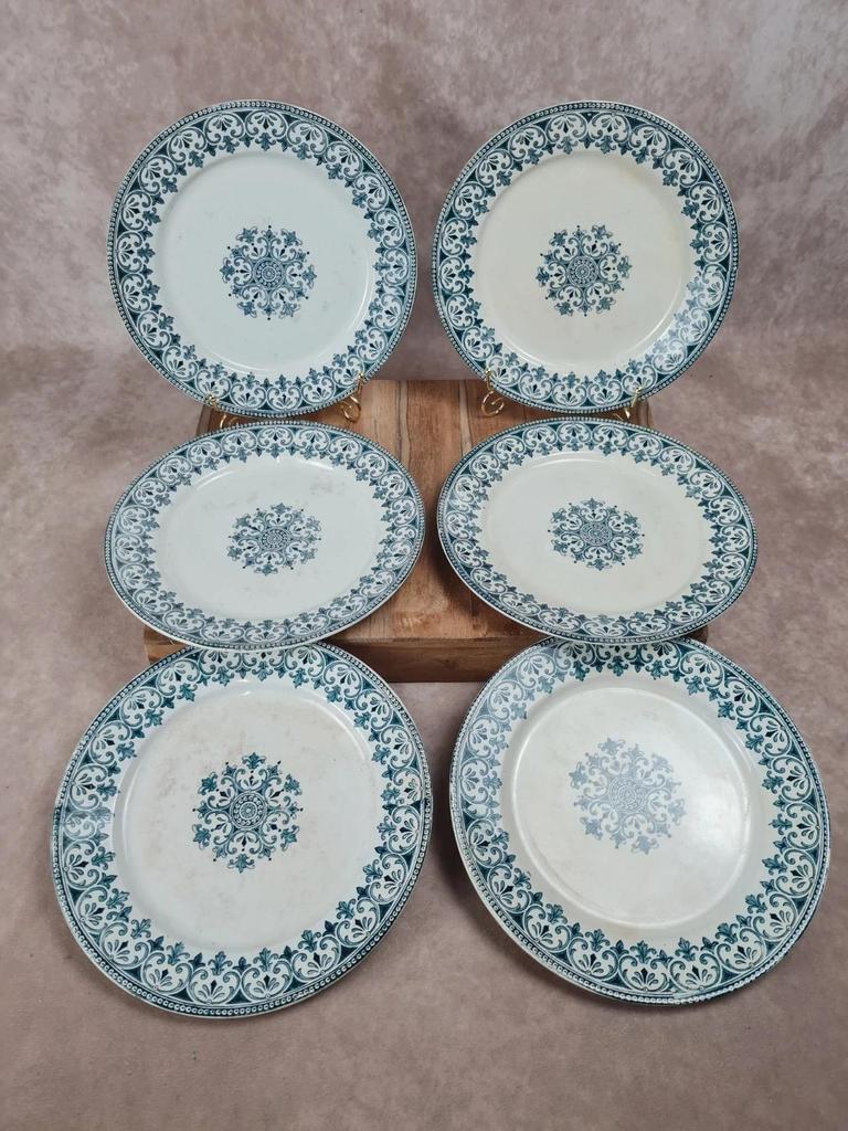 Lot de 6 assiettes plates Badonviller – modèle “oriental” 🩵