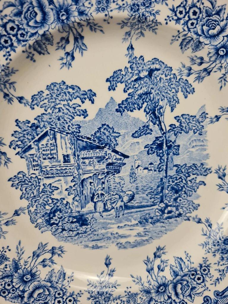 Lot de 6 assiettes plates Kg Lunéville, modèle The Cottage, décor bleu grand feu 🇫🇷